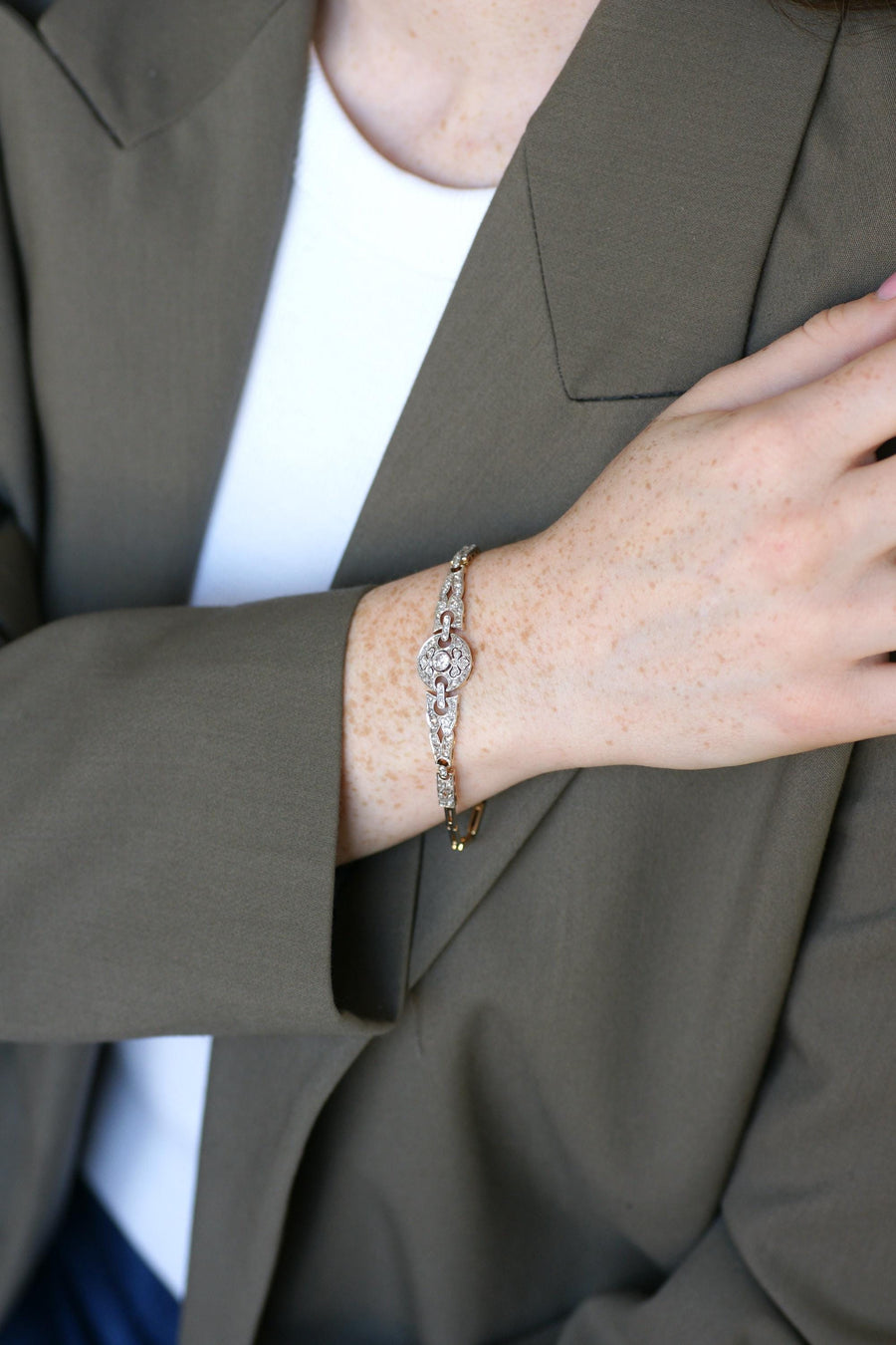 Art Deco bracelet Diamonds on Gold and Platinum
