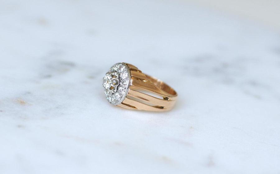 2.40 Ct Diamond Cocktail Ring in Rose Gold and Platinum from the 1940s