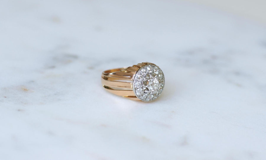 2.40 Ct Diamond Cocktail Ring in Rose Gold and Platinum from the 1940s
