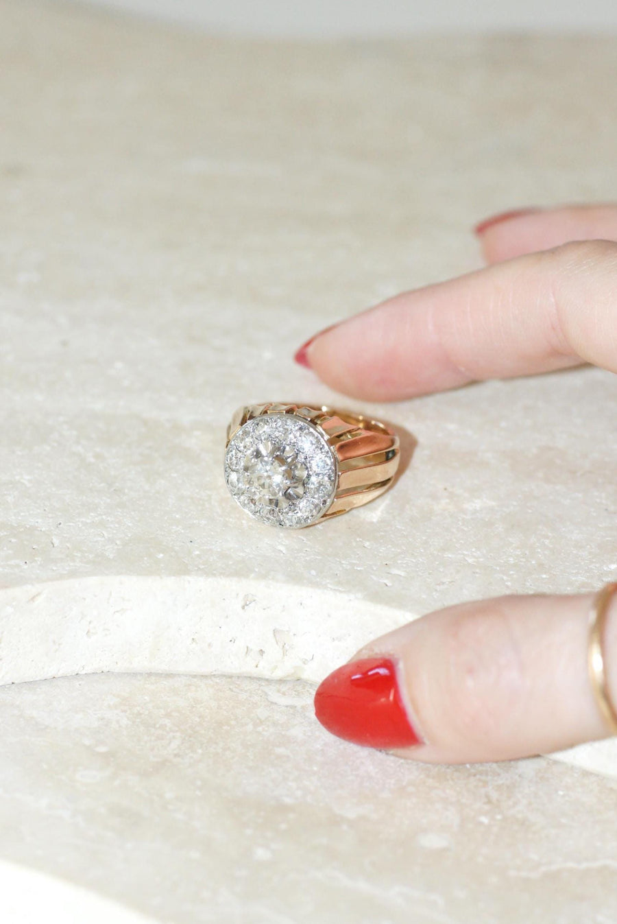 2.40 Ct Diamond Cocktail Ring in Rose Gold and Platinum from the 1940s