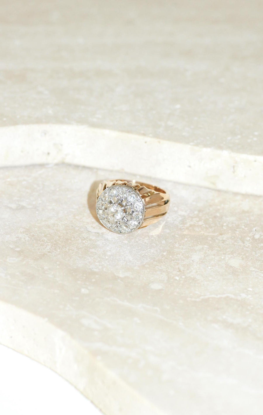 2.40 Ct Diamond Cocktail Ring in Rose Gold and Platinum from the 1940s