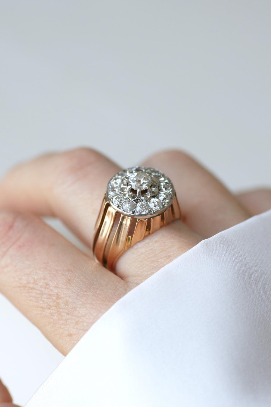 2.40 Ct Diamond Cocktail Ring in Rose Gold and Platinum from the 1940s