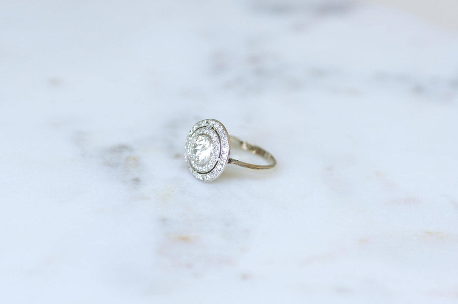 Art Deco Diamond Target Ring 1.97 Cts on Platinum and White Gold