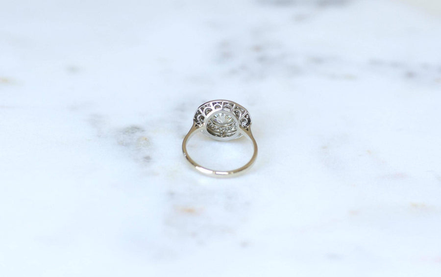 Art Deco Diamond Target Ring 1.97 Cts on Platinum and White Gold