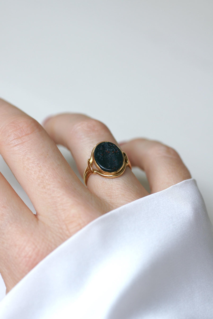 Antique Ring Blood Jasper Intaglio on Yellow Gold