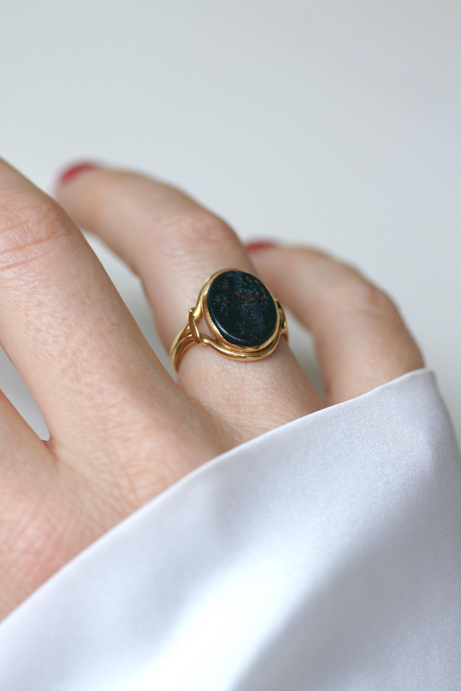 Antique Ring Blood Jasper Intaglio on Yellow Gold