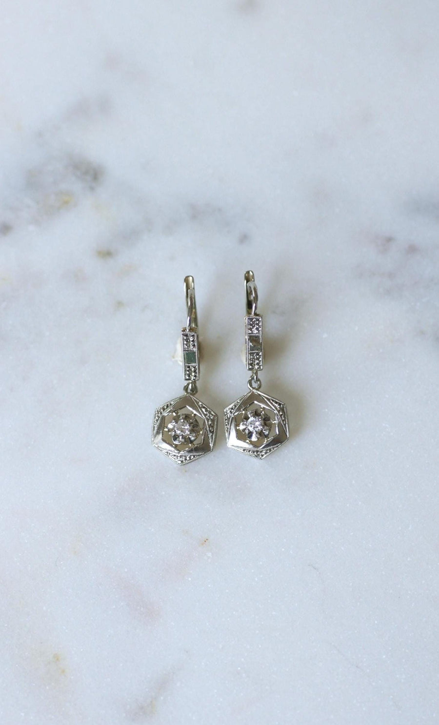 Art Deco Pendant Earrings Diamonds on White Gold and Platinum