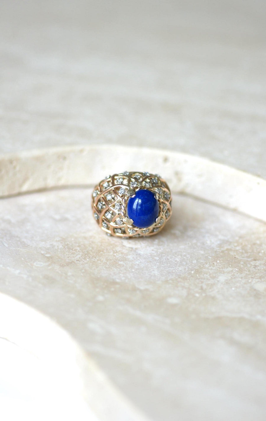 Lapis Lazuli and Diamond Ball Cocktail Ring in Yellow Gold