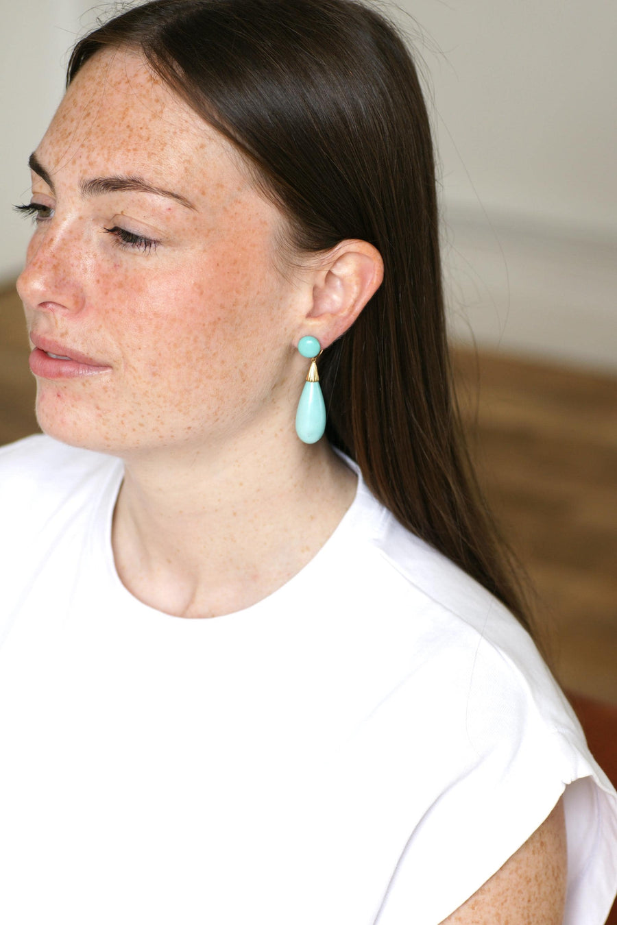 Earrings Turquoise Drop on Yellow Gold