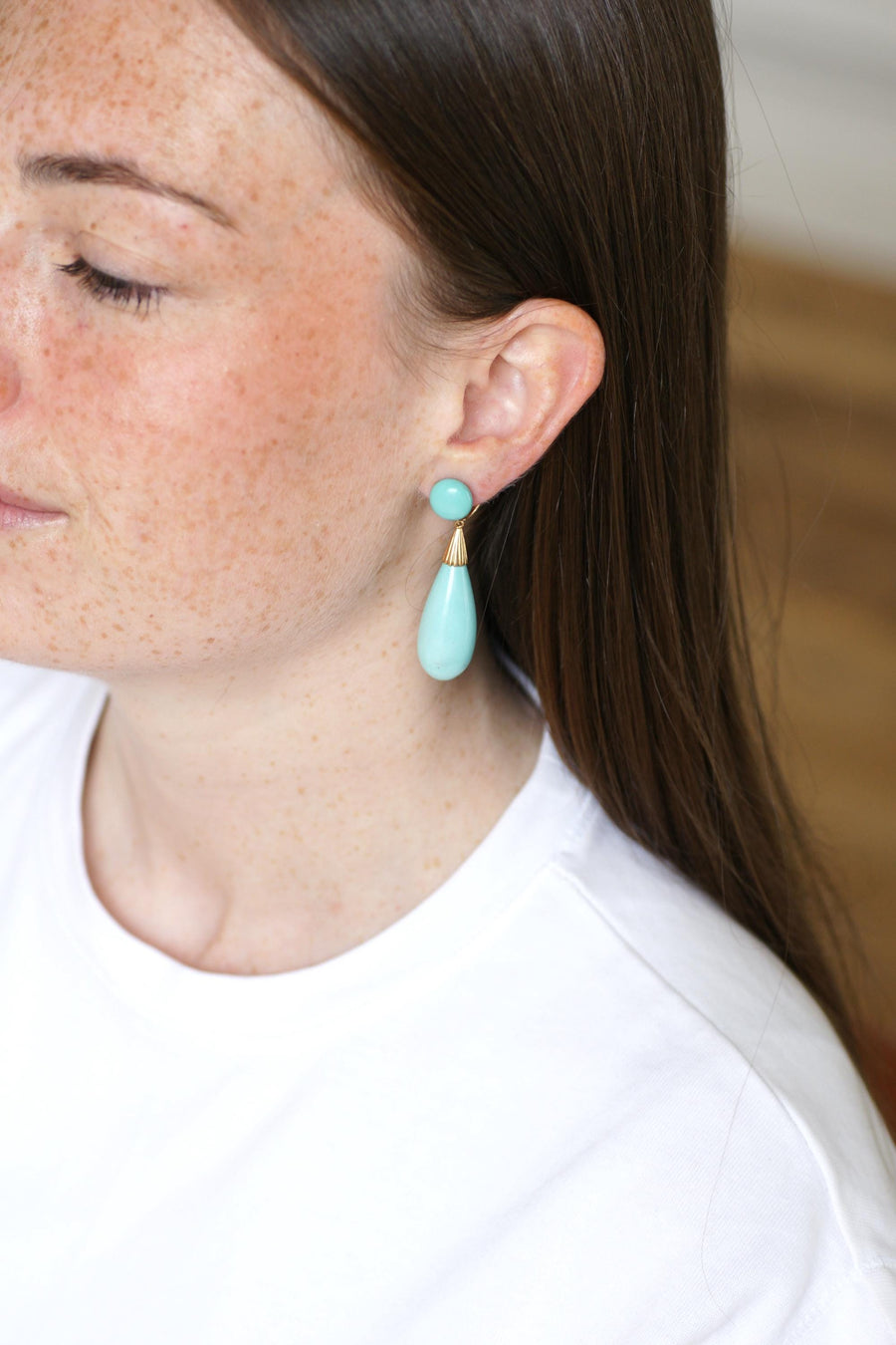Earrings Turquoise Drop on Yellow Gold
