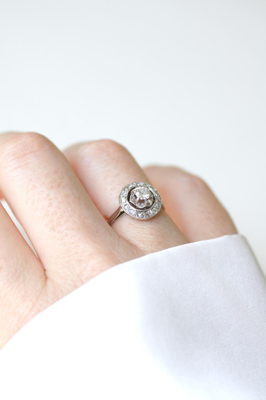 Art Deco Target Ring Diamonds on Platinum and White Gold