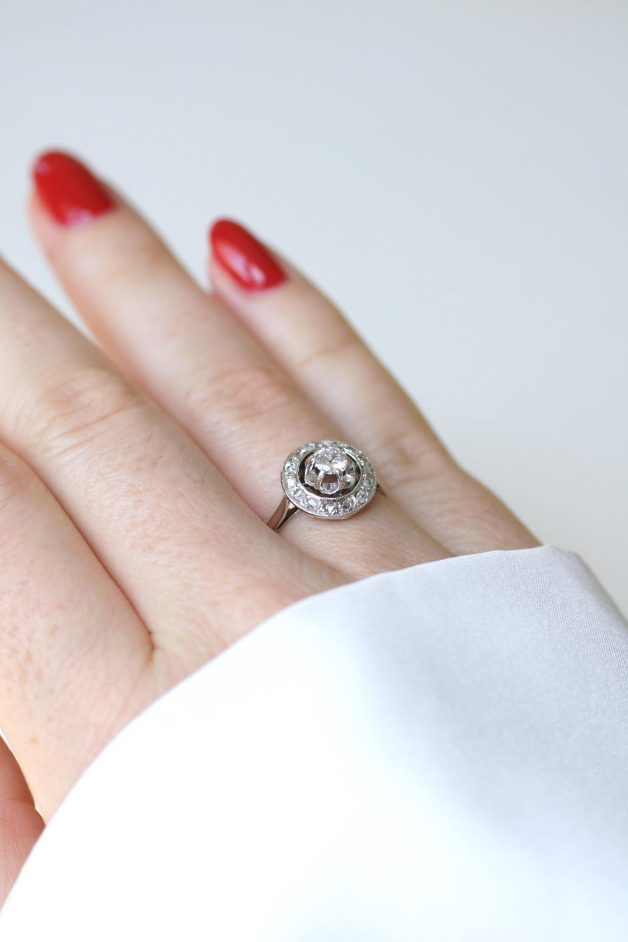 Art Deco Target Ring Diamonds on Platinum and White Gold