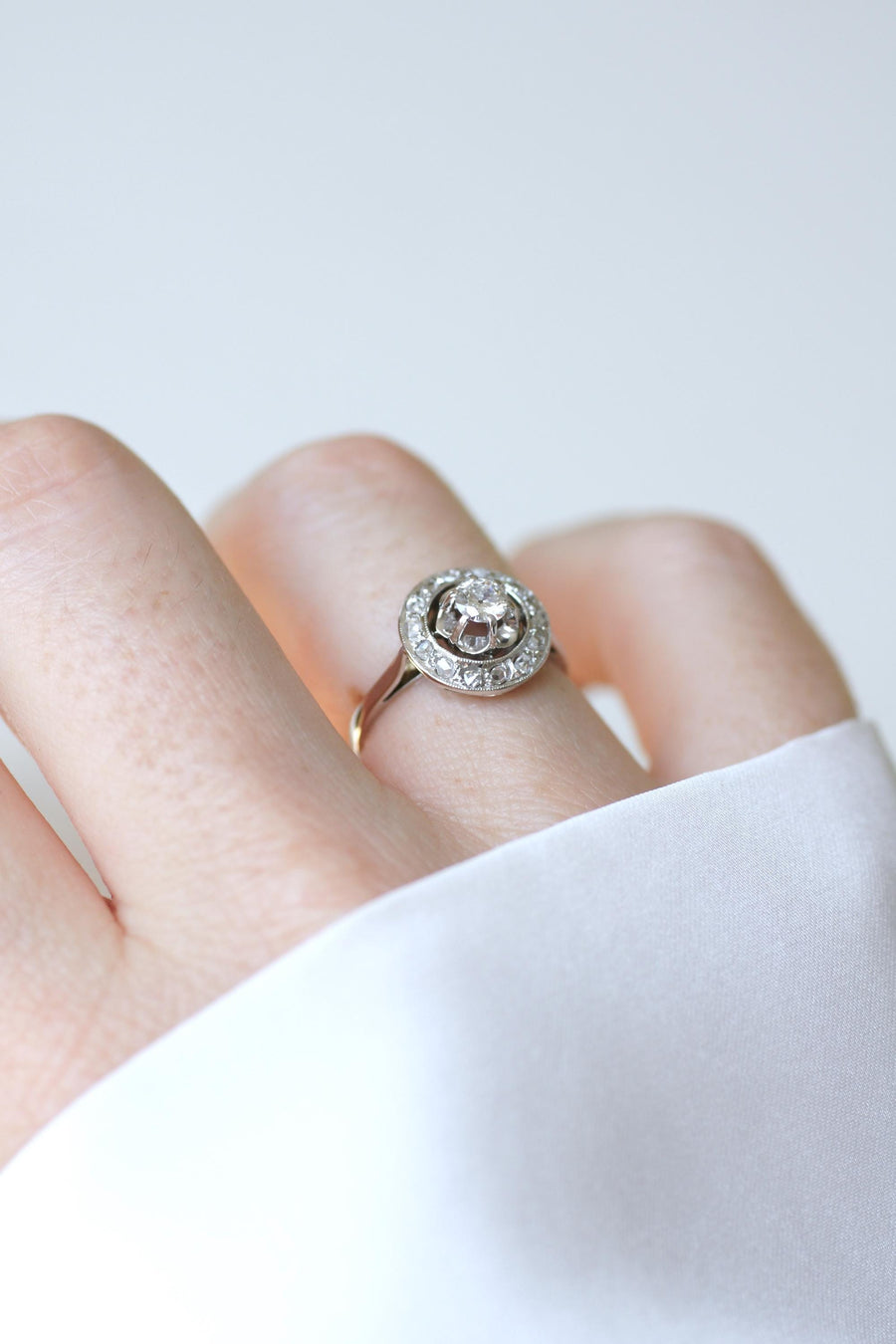 Art Deco Target Ring Diamonds on Platinum and White Gold