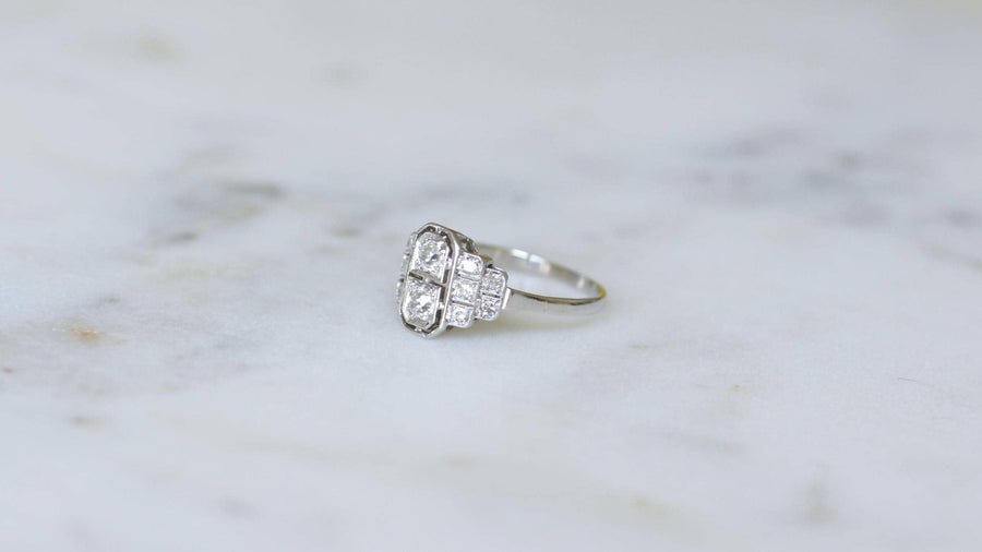 Art Deco Ring Diamonds on Gold and Platinum