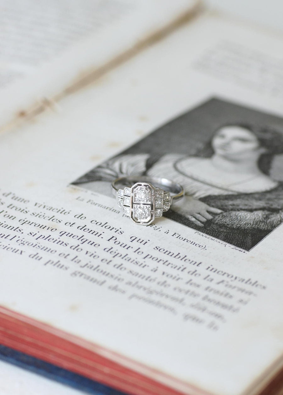 Art Deco Ring Diamonds on Gold and Platinum