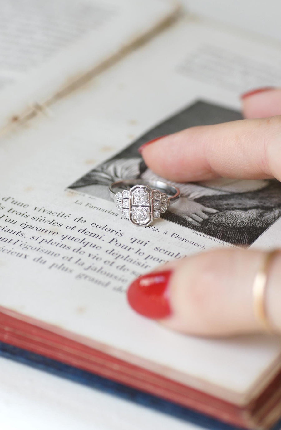 Art Deco Ring Diamonds on Gold and Platinum