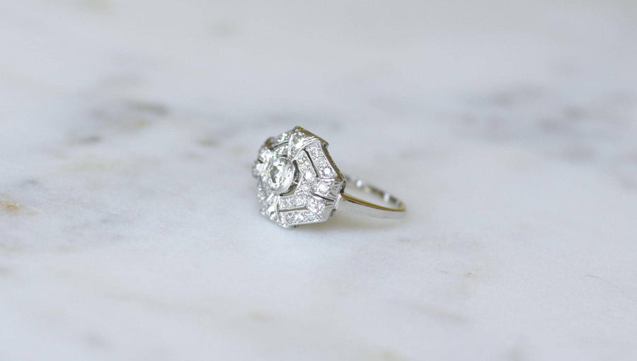 Octagonal Art Deco Ring Diamonds on Platinum