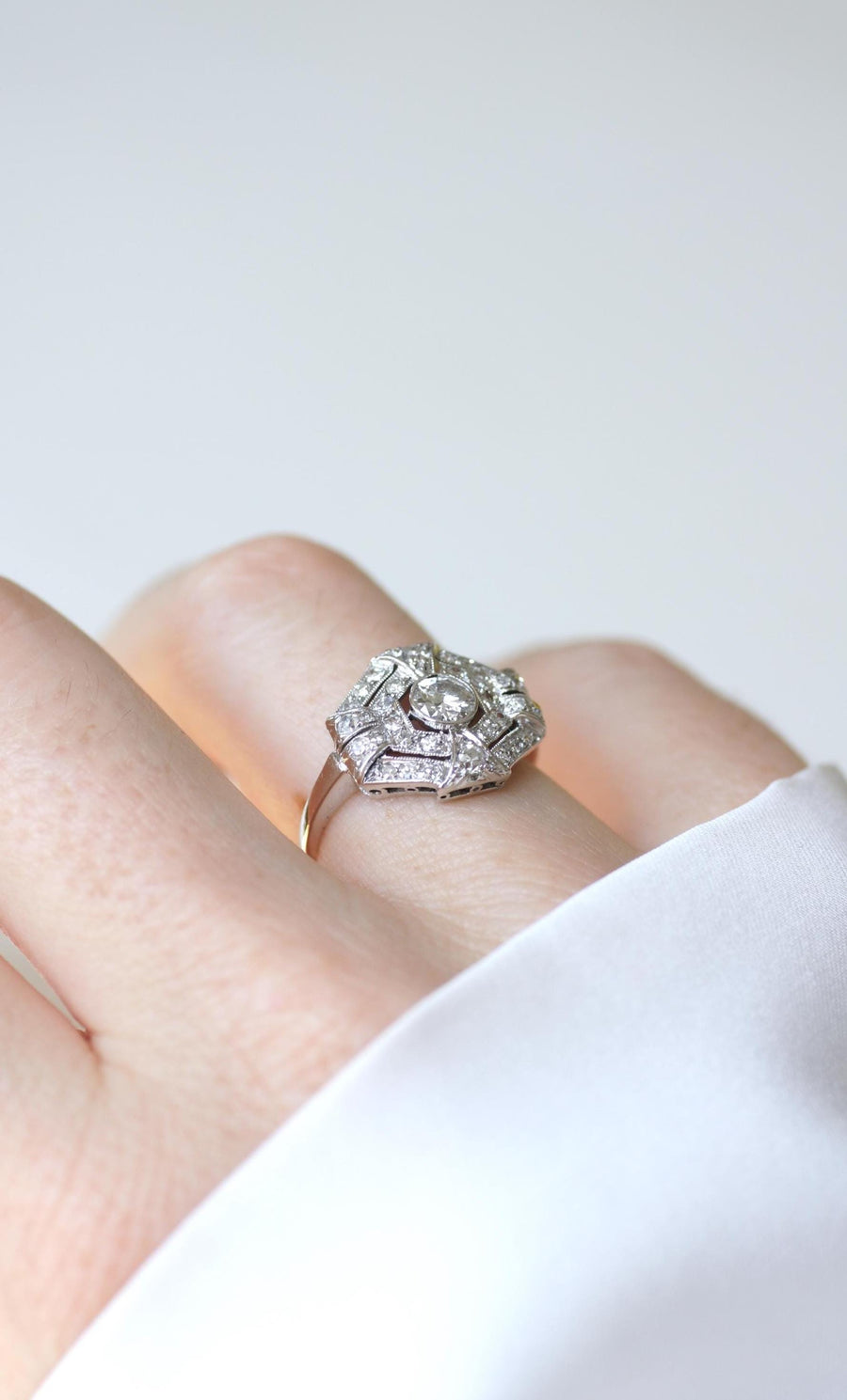 Octagonal Art Deco Ring Diamonds on Platinum