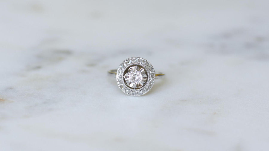 Art Deco Target Ring Diamonds on Platinum and White Gold