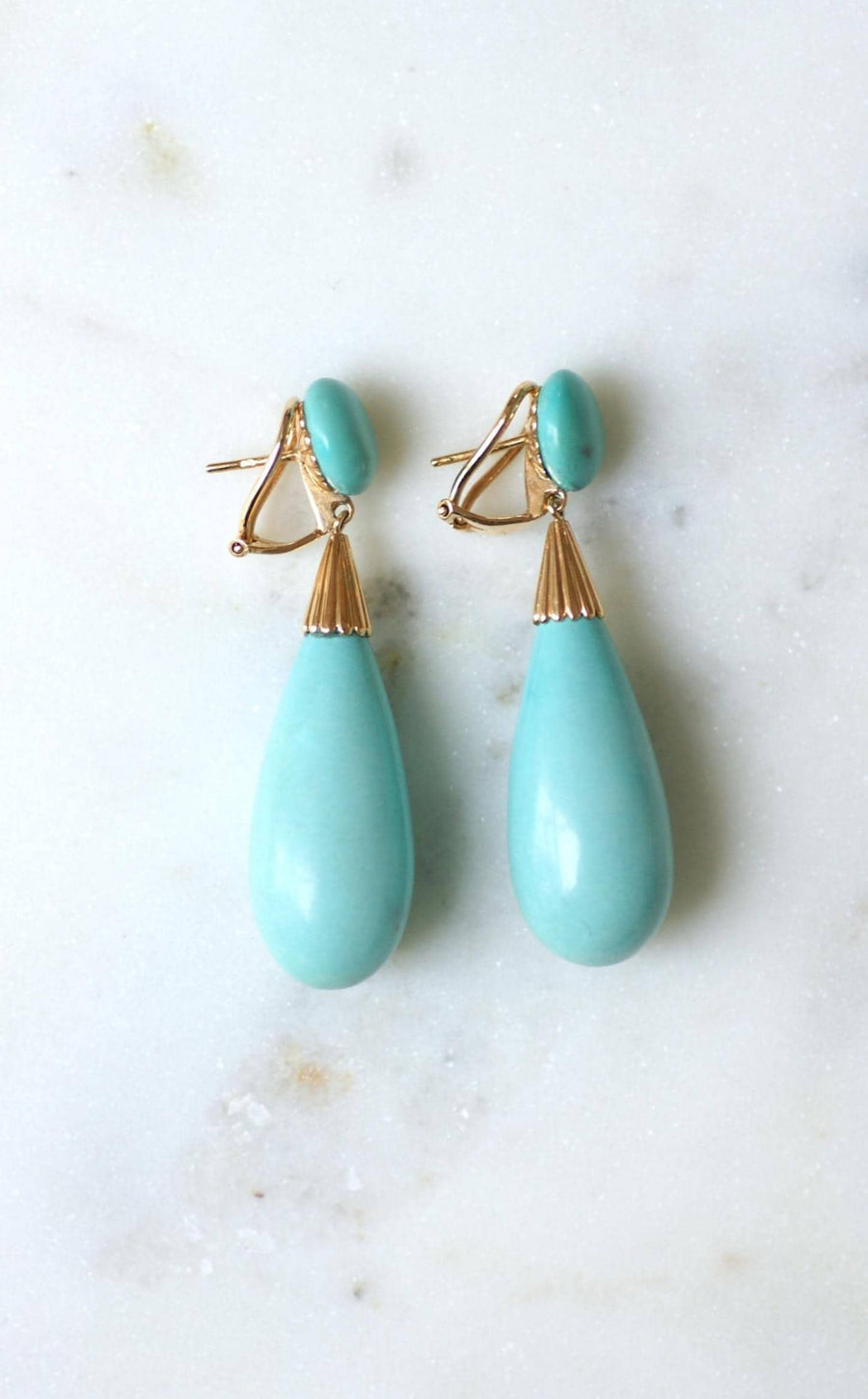 Earrings Turquoise Drop on Yellow Gold