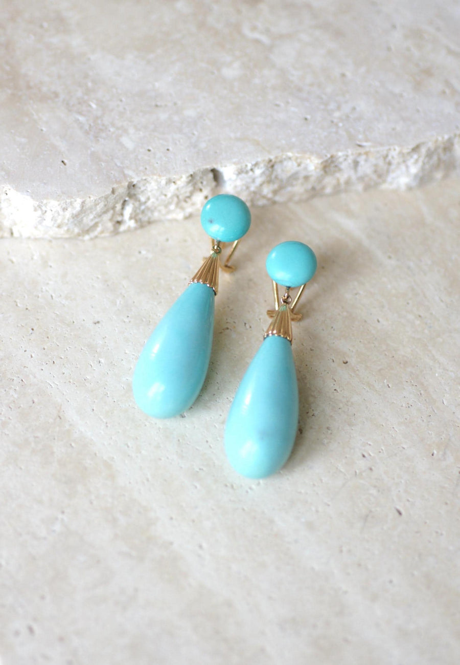 Earrings Turquoise Drop on Yellow Gold