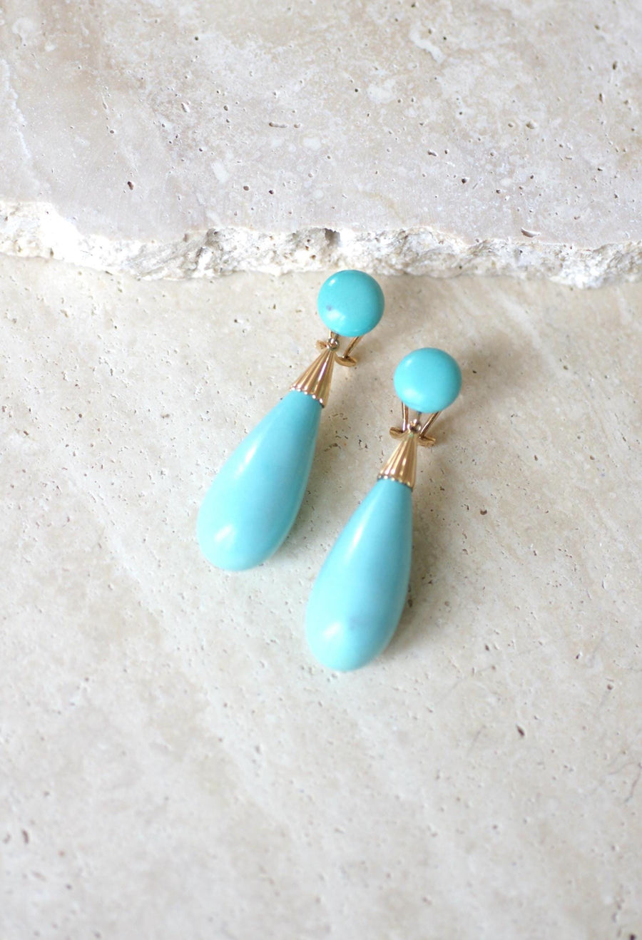 Earrings Turquoise Drop on Yellow Gold