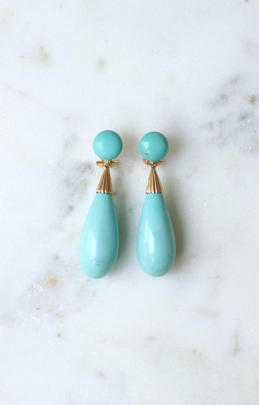 Earrings Turquoise Drop on Yellow Gold