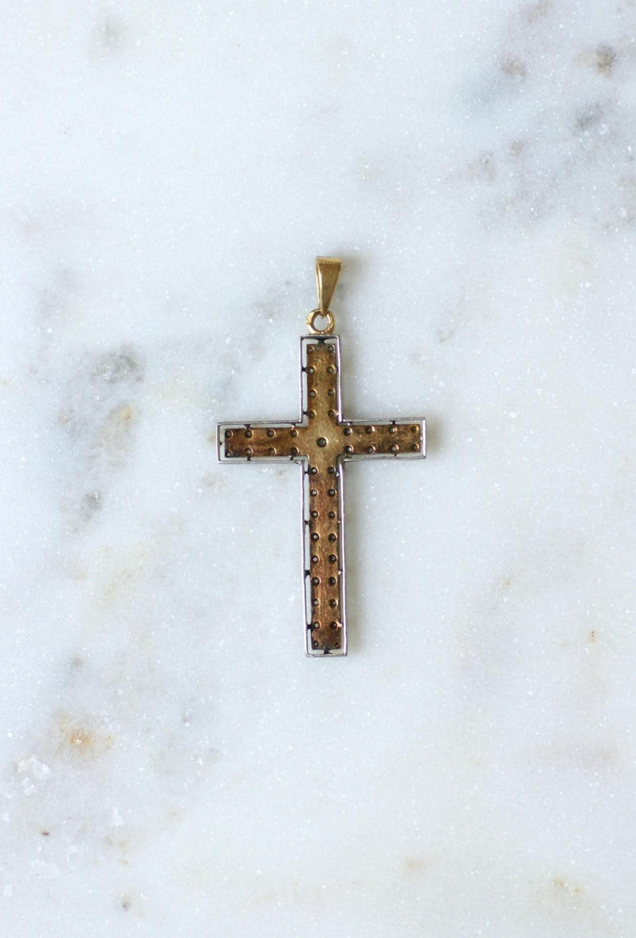 Art Deco Cross Pendant Pearls and Diamonds on Gold and Platinum
