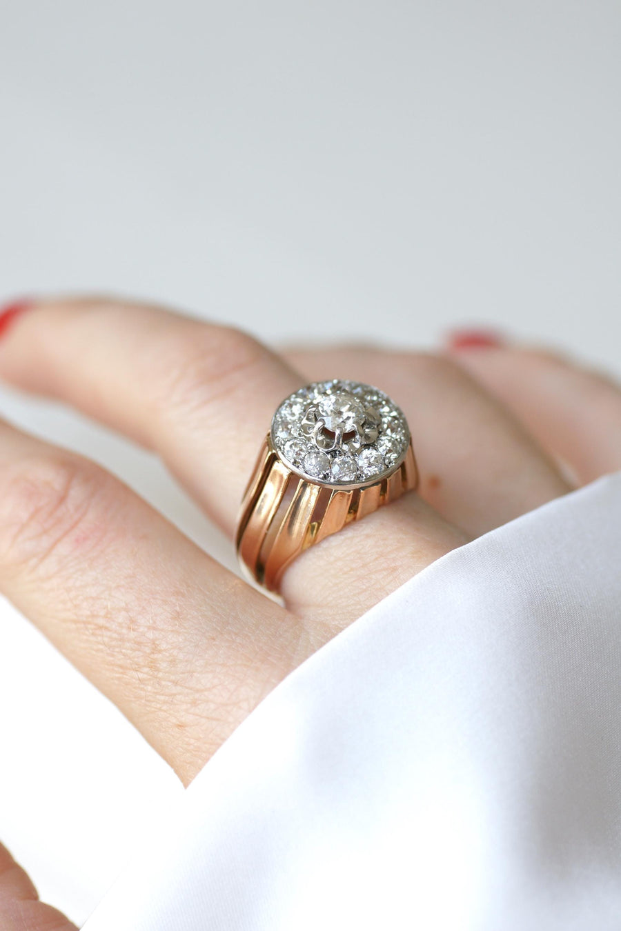 2.40 Ct Diamond Cocktail Ring in Rose Gold and Platinum from the 1940s