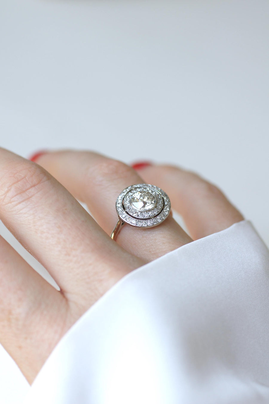 Art Deco Diamond Target Ring 1.97 Cts on Platinum and White Gold