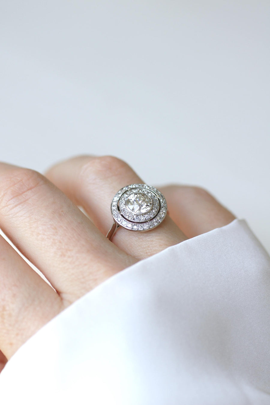 Art Deco Diamond Target Ring 1.97 Cts on Platinum and White Gold