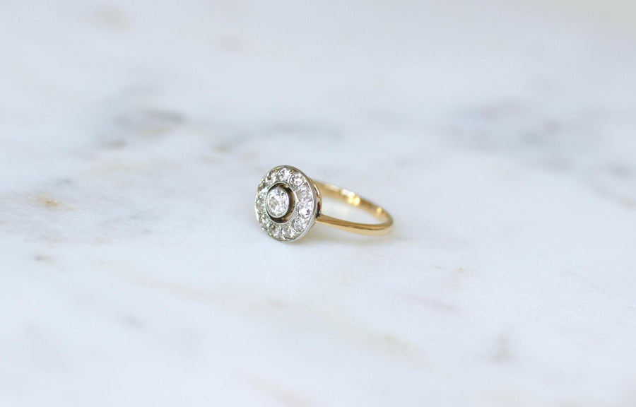 0.70 Ct Diamond Target Ring in Yellow Gold and Platinum