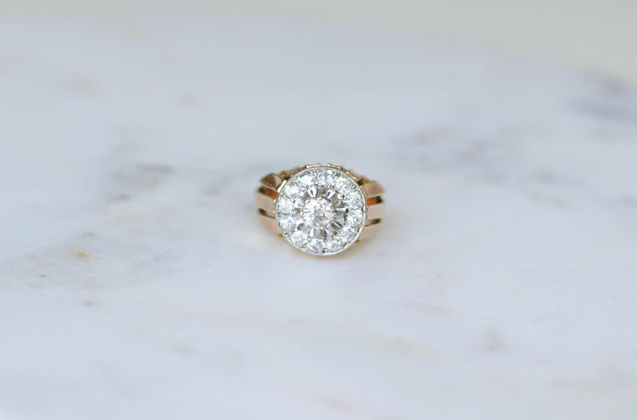 2.40 Ct Diamond Cocktail Ring in Rose Gold and Platinum from the 1940s