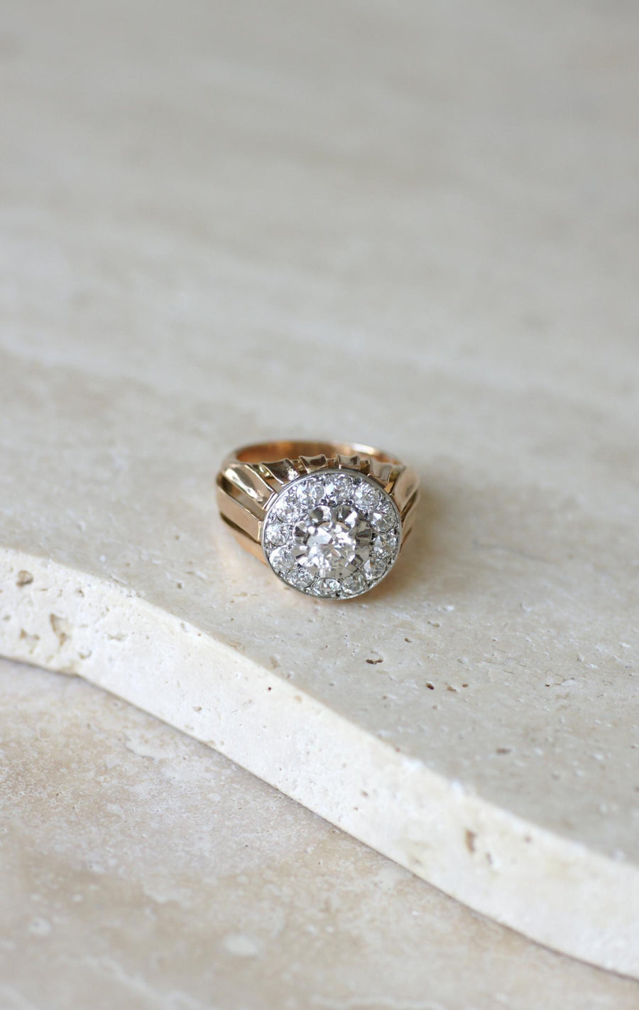2.40 Ct Diamond Cocktail Ring in Rose Gold and Platinum from the 1940s
