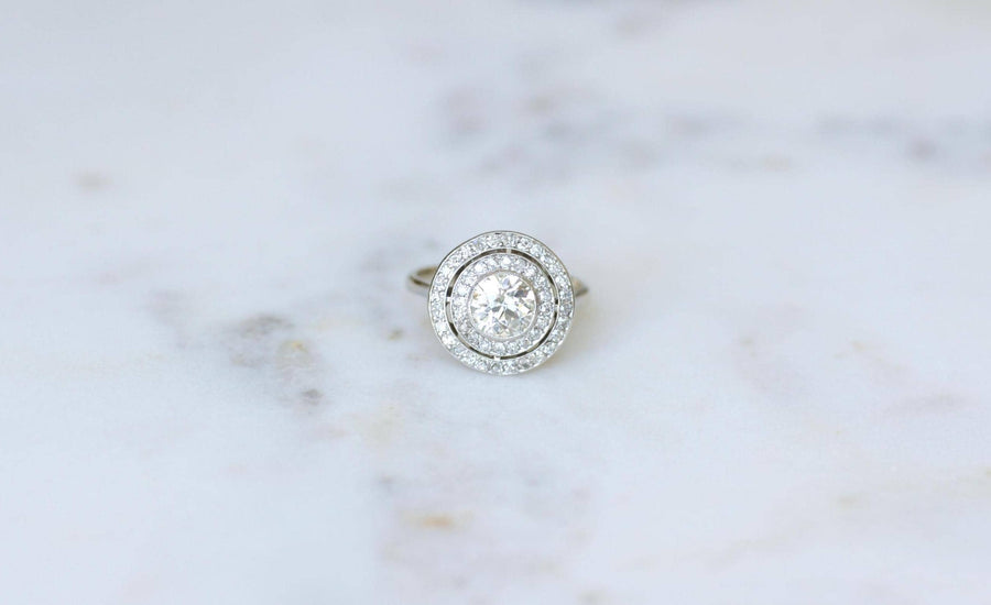 Art Deco Diamond Target Ring 1.97 Cts on Platinum and White Gold