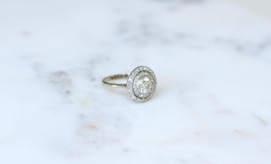Art Deco Diamond Target Ring 1.97 Cts on Platinum and White Gold