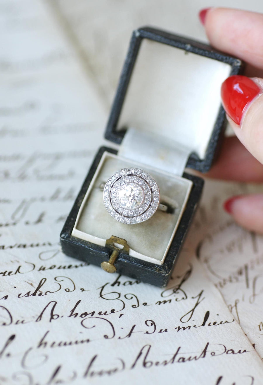 Art Deco Diamond Target Ring 1.97 Cts on Platinum and White Gold