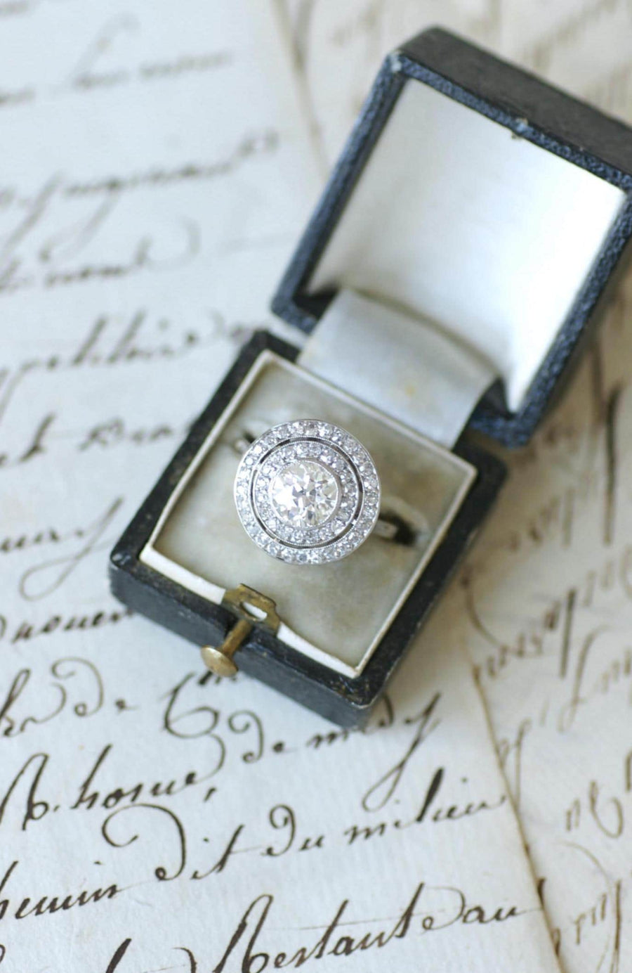 Art Deco Diamond Target Ring 1.97 Cts on Platinum and White Gold