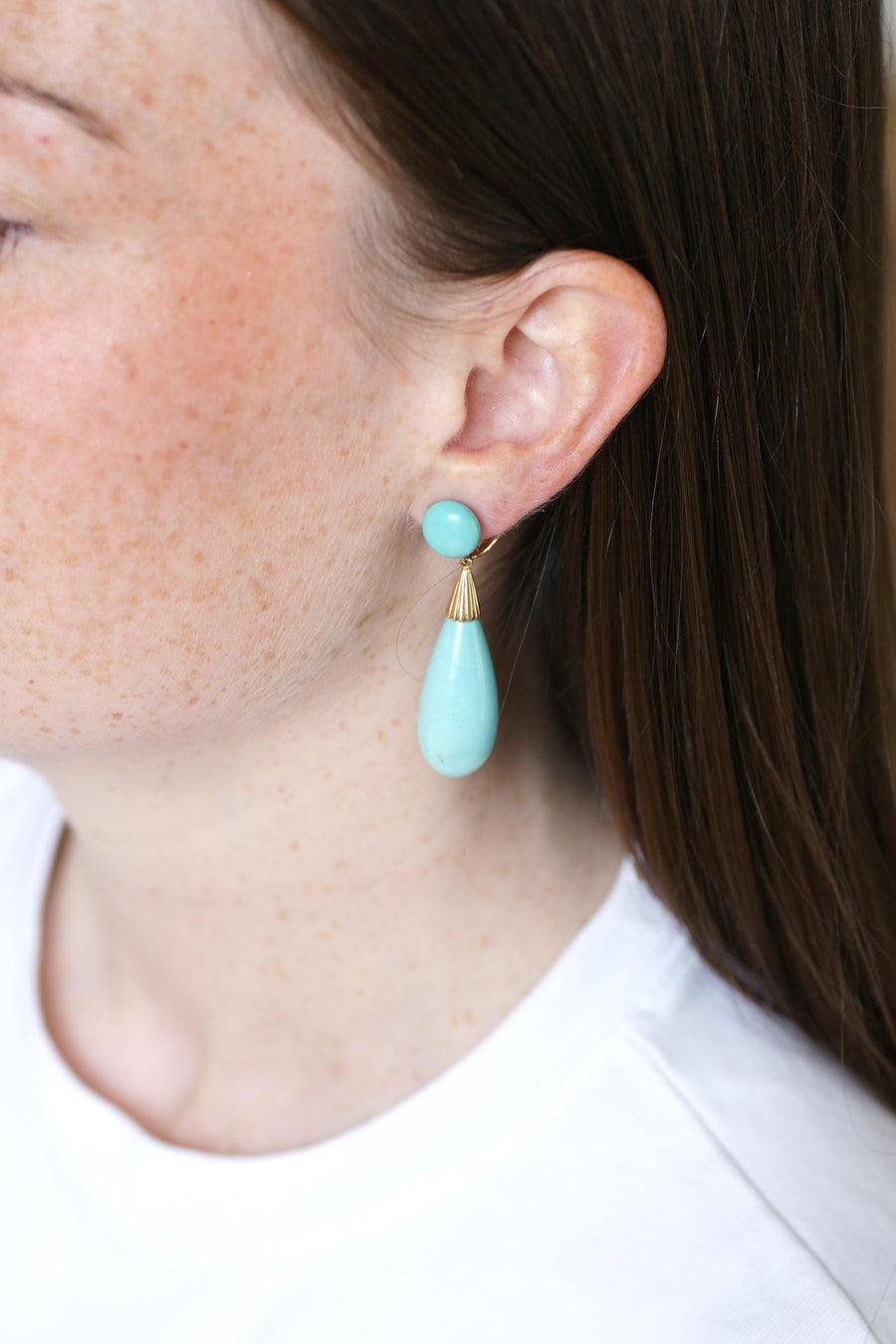 Earrings Turquoise Drop on Yellow Gold