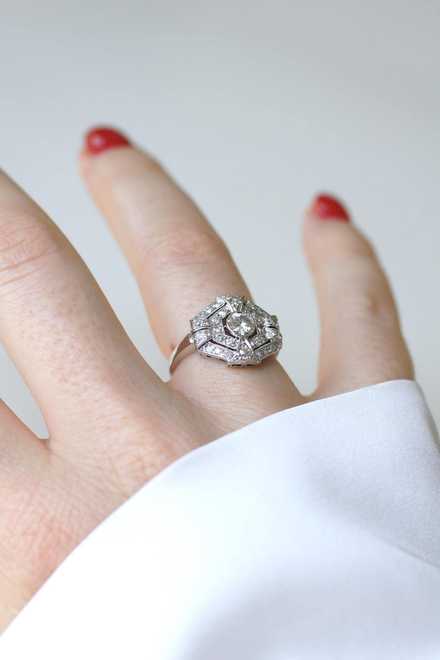 Octagonal Art Deco Ring Diamonds on Platinum