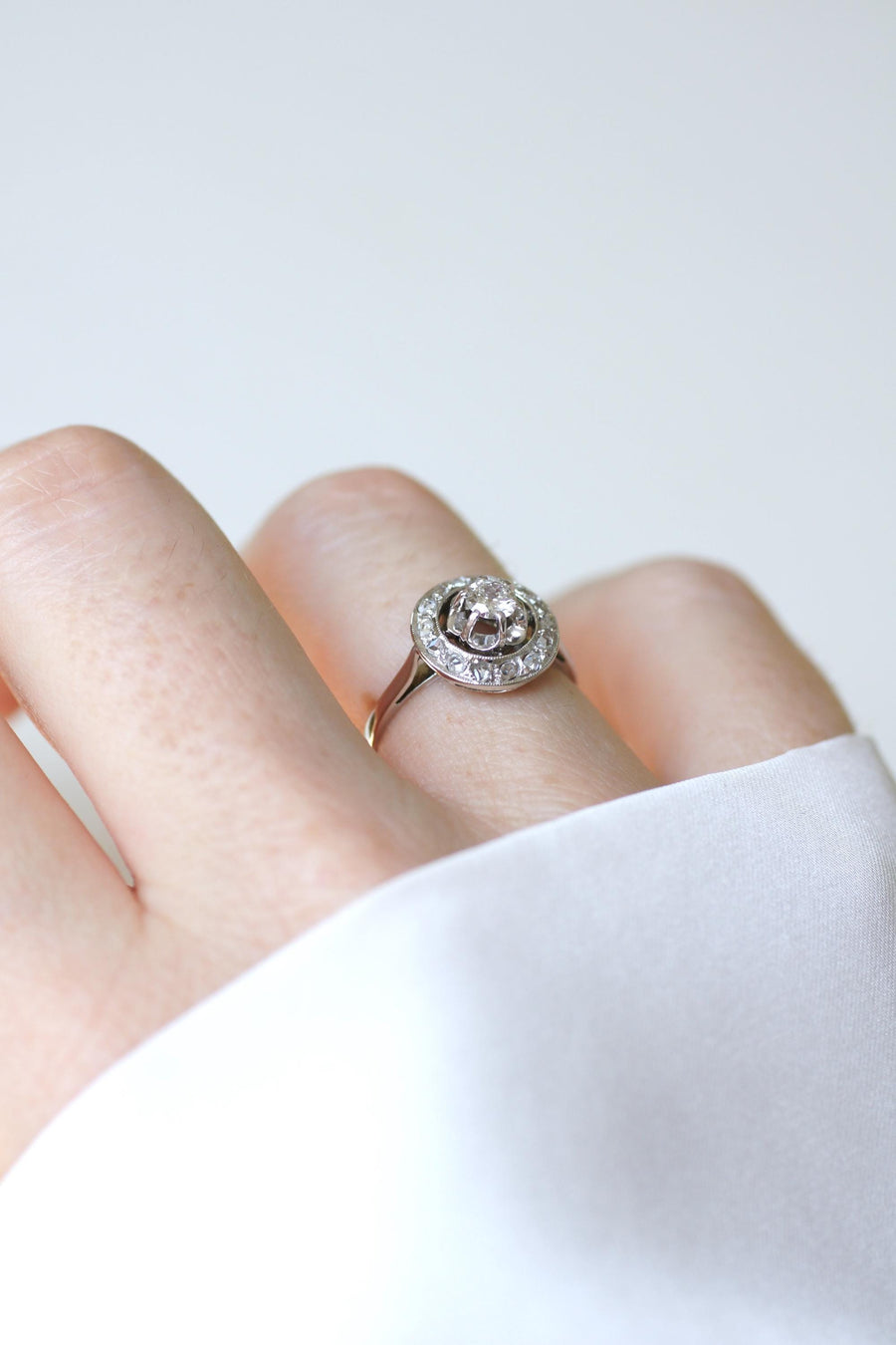 Art Deco Target Ring Diamonds on Platinum and White Gold