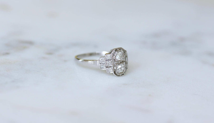 Art Deco Ring Diamonds on Gold and Platinum