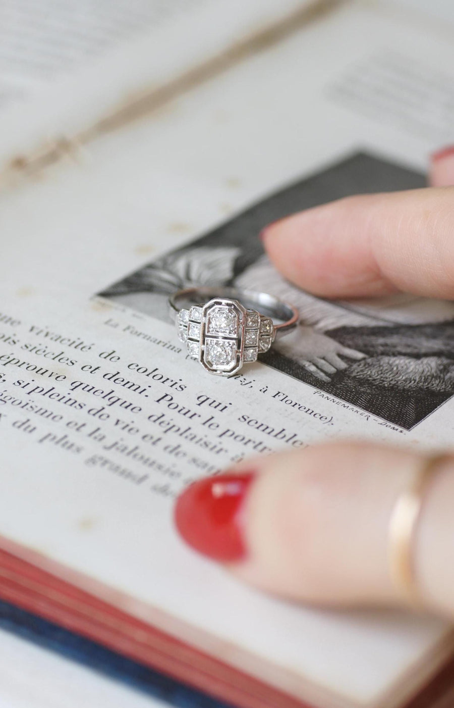 Art Deco Ring Diamonds on Gold and Platinum