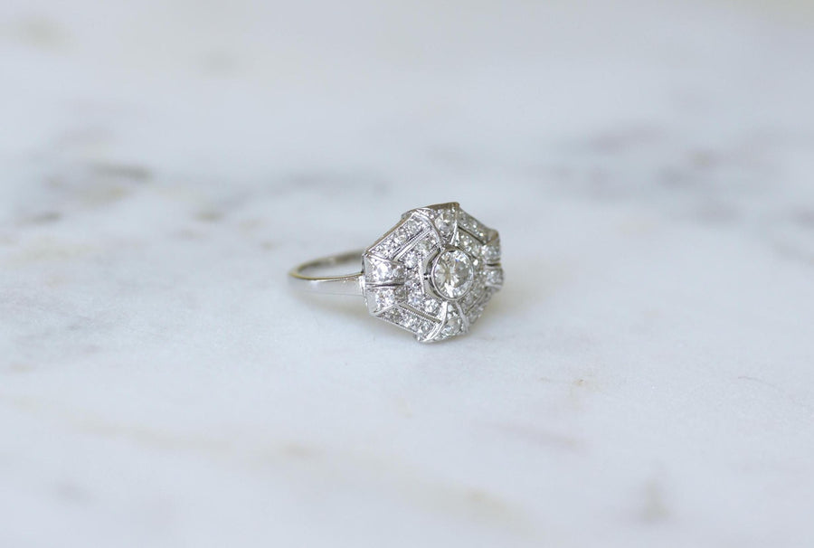 Octagonal Art Deco Ring Diamonds on Platinum