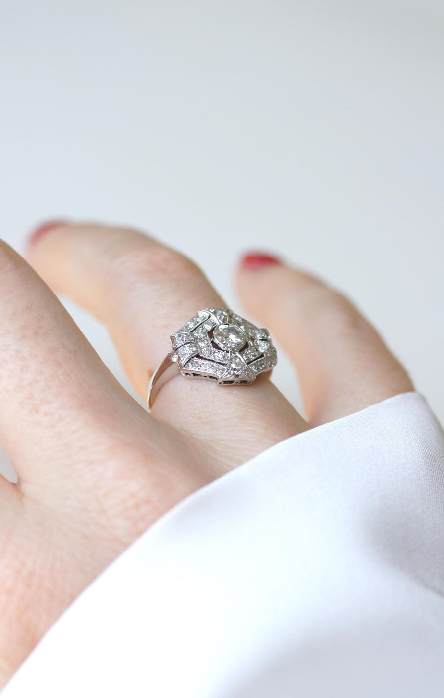 Octagonal Art Deco Ring Diamonds on Platinum