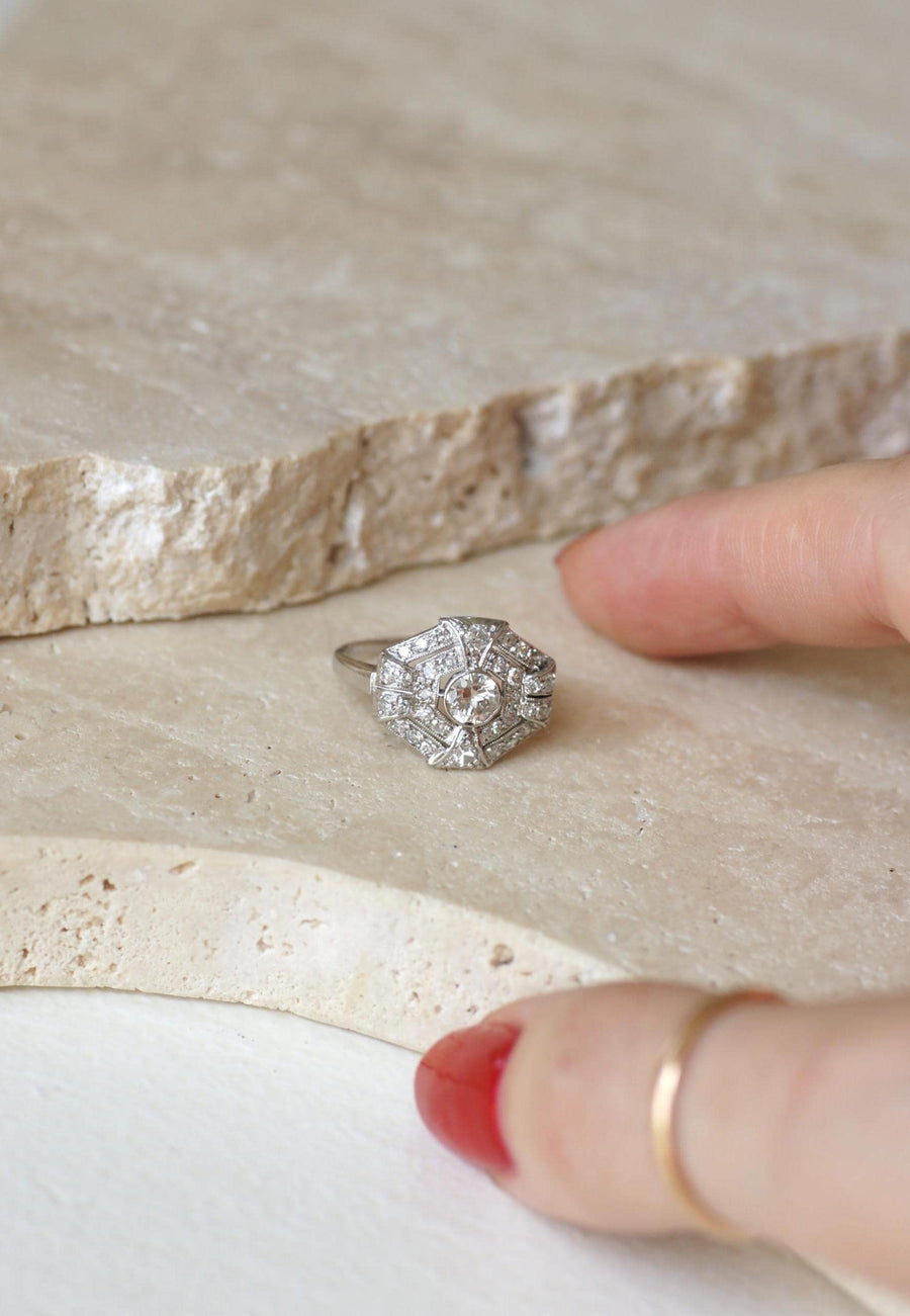 Octagonal Art Deco Ring Diamonds on Platinum