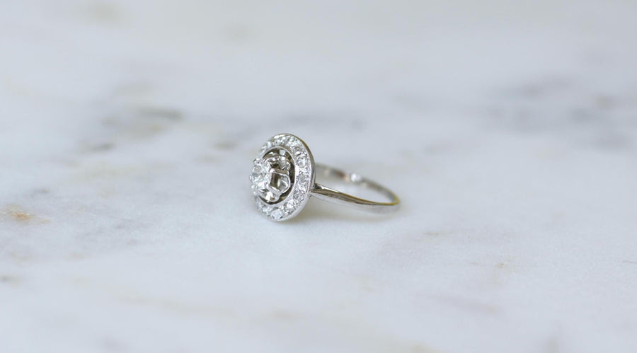 Art Deco Target Ring Diamonds on Platinum and White Gold
