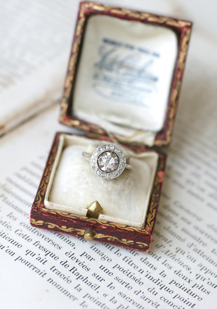 Art Deco Target Ring Diamonds on Platinum and White Gold