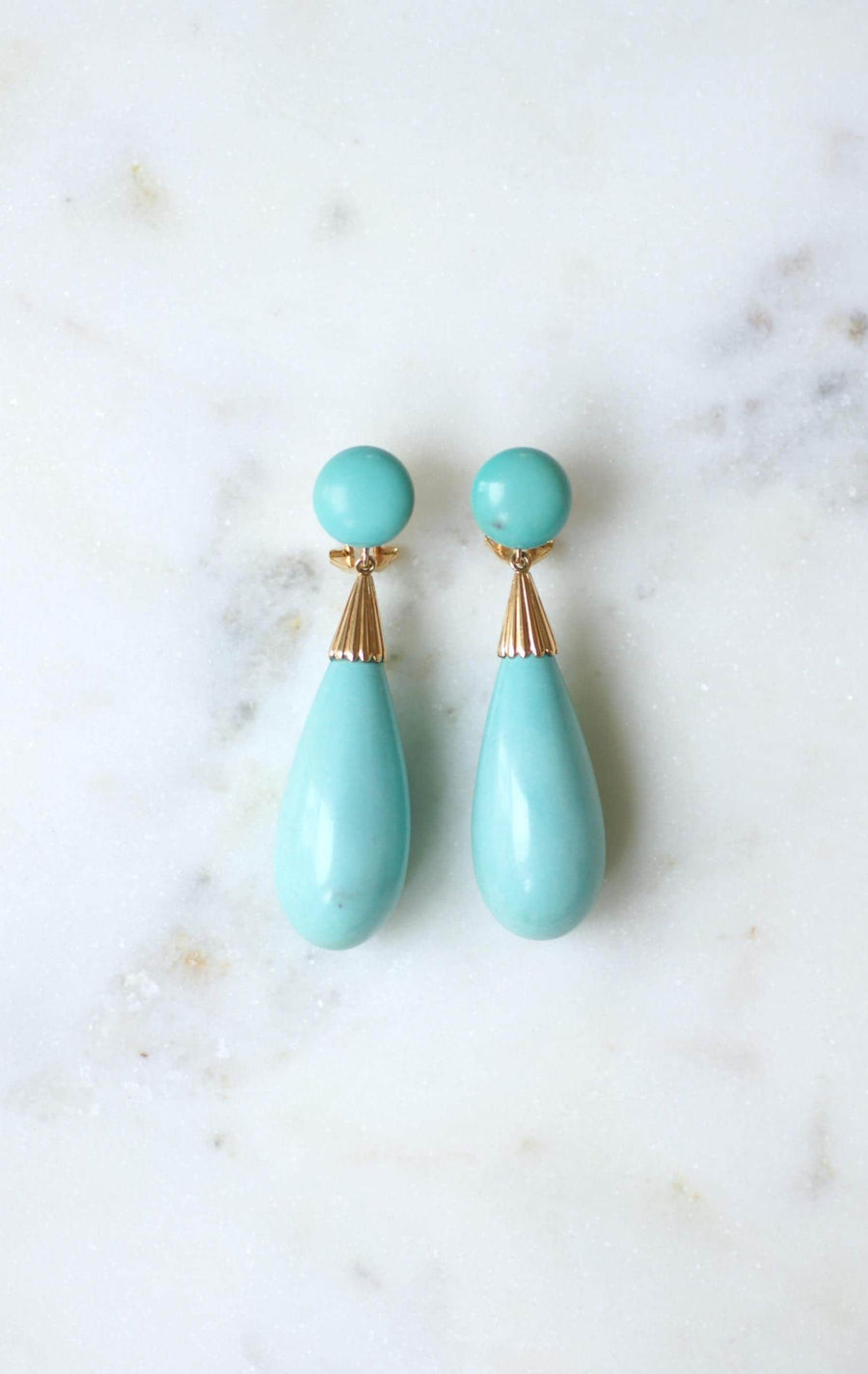 Earrings Turquoise Drop on Yellow Gold