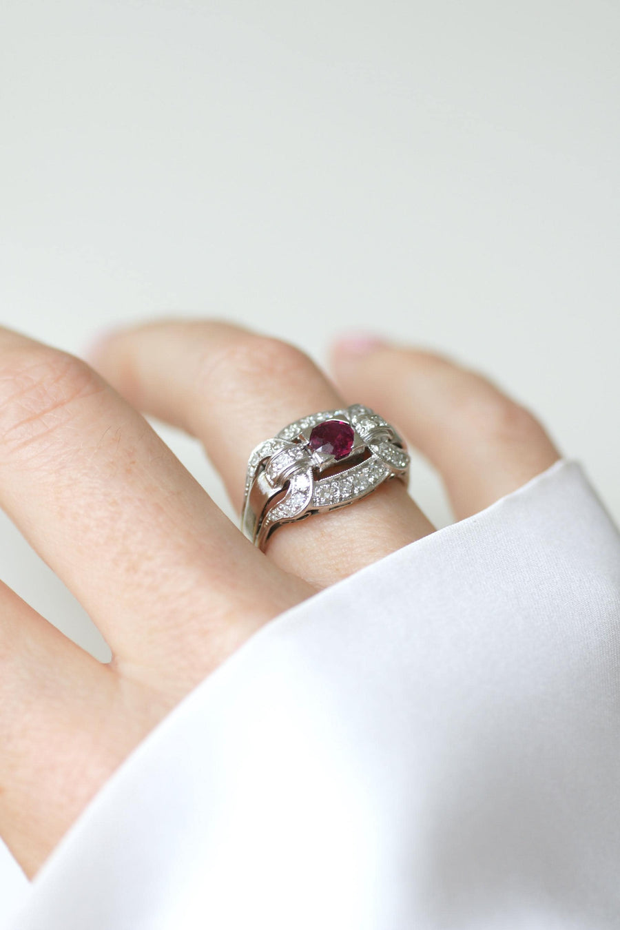 Art Deco Ruby and Diamond on Platinum Ring